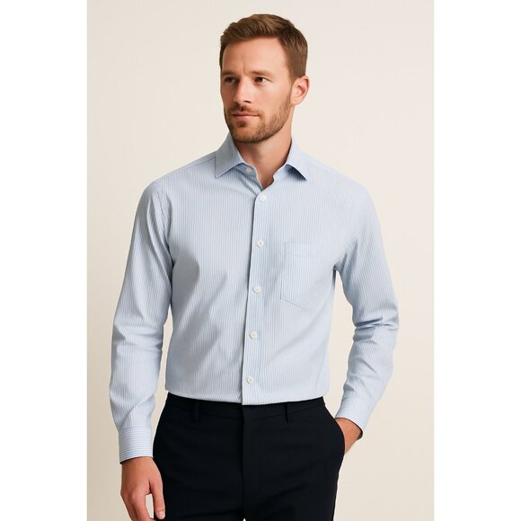 Faconnable Other - Faconnable Men’s L Button-Down Shirt — Blue White Vertical Stripe, 100% Cotton,